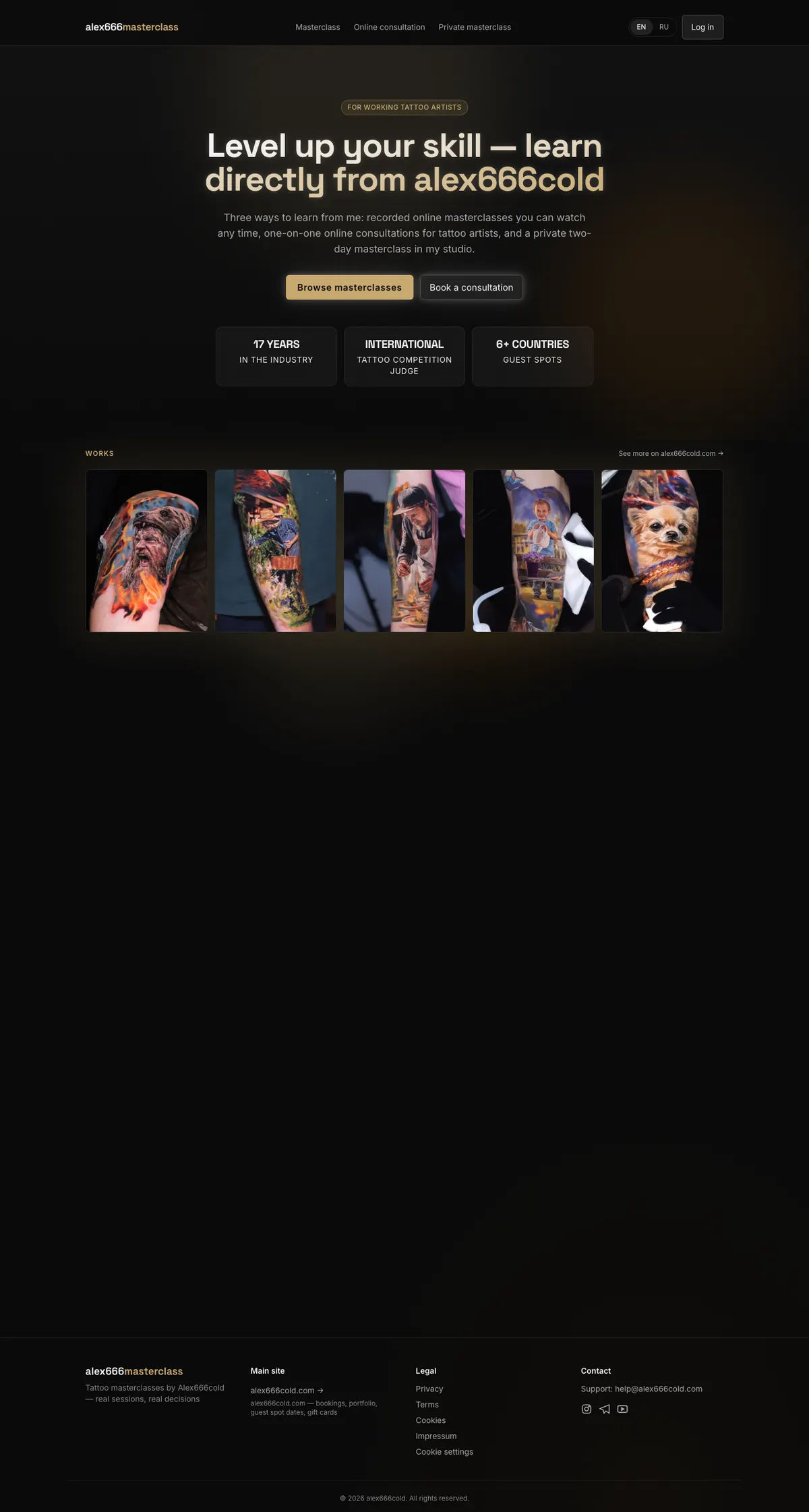 Alex666 Masterclass website — full-page screenshot